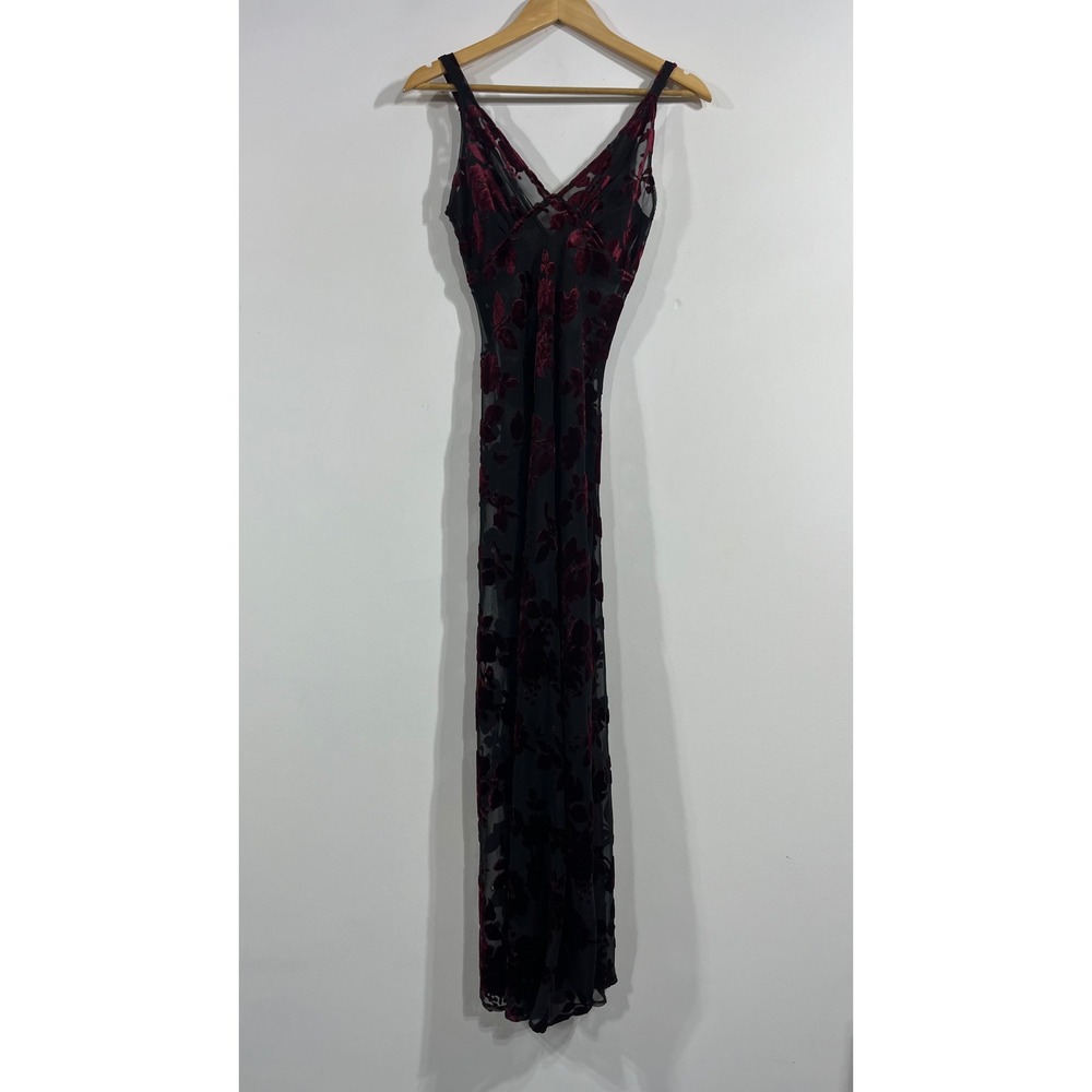 Womens Y2K Babydoll Sheer Fairy Grunge Boho Burnout Velvet Floral Maxi Dress XS